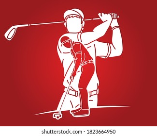 Man swinging golf Golf players action cartoon graphic vector