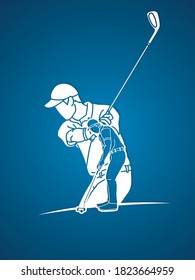 Man swinging golf Golf players action cartoon graphic vector