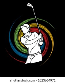 Man swinging golf Golf players action cartoon graphic vector