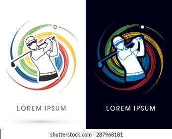 Man swinging golf , Golf players ,Club, on spin background, graphic vector