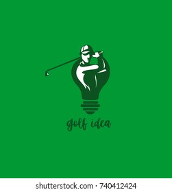 Man swinging golf stick, hand drawn, outdoor game, vector illustration