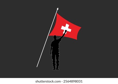 A Man with Switzerland flag, Flag of Switzerland national country symbol illustration Vector, Rectangle Switzerland flag illustration, Flat vector illustration
