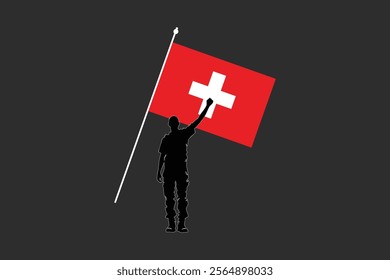 A Man with Switzerland flag, Flag of Switzerland national country symbol illustration Vector, Rectangle Switzerland flag illustration, Flat vector illustration
