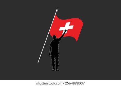 A Man with Switzerland flag, Flag of Switzerland national country symbol illustration Vector, Rectangle Switzerland flag illustration, Flat vector illustration
