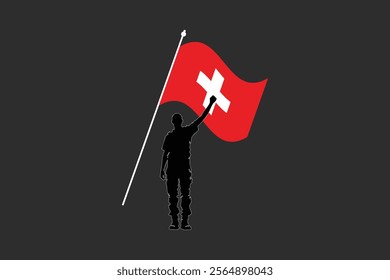 A Man with Switzerland flag, Flag of Switzerland national country symbol illustration Vector, Rectangle Switzerland flag illustration, Flat vector illustration
