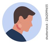 Man with swollen lymph nodes isolated icon
