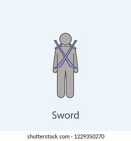 man with sword 2 colored line icon. Simple colored element illustration. Outline symbol design from man with bag set