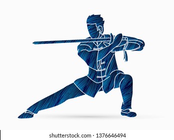 Hombre con acción de espada, Kung Fu representa vector gráfico