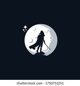 Un hombre con una plantilla de diseño de logo de espada