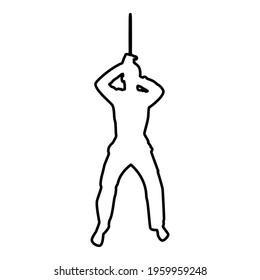 Man with sword machete from above Cold weapons in hand military man Soldier Serviceman in positions Hunter with knife Fight poses Strong defender Warrior concept Weaponry Stand contour outline black 