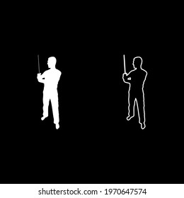 Man with sword machete Cold weapons in hand military man Soldier Serviceman in positions Hunter with knife Fight poses Strong defender Warrior concept Weaponry Stand silhouette white color vector 