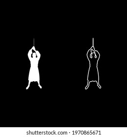 Man with sword machete Cold weapons in hand military man Soldier Serviceman in positions Hunter with knife Fight poses Strong defender Warrior concept Weaponry Stand silhouette white color vector 