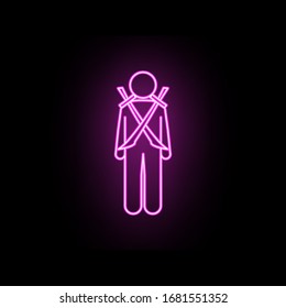 Mann mit Schwert-Neonsymbol. Einfache dünne Linie, Vektorillustration von männlichen Sack- und GepäckSymbolen für ui und ux, website- oder mobile Anwendungen