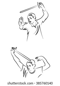 a man with a sword, placed a hand forward, man, attack