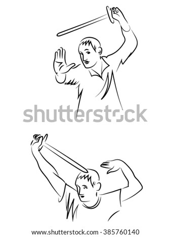a man with a sword, placed a hand forward, man, attack