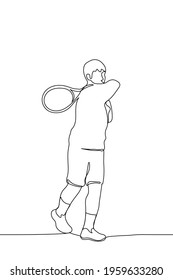 man swung a tennis racket - one line drawing. tennis player in sportswear bounces the ball with both hands