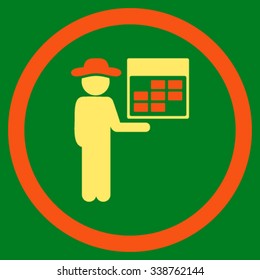 Man Syllabus vector icon. Style is bicolor flat rounded symbol, orange and yellow colors, rounded angles, green background.