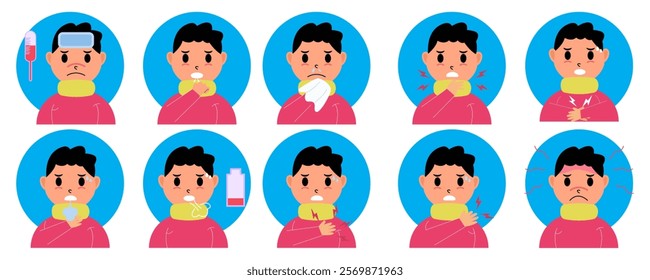 Man Symptoms of virus HMPV, isolated on a white background. vector illustration