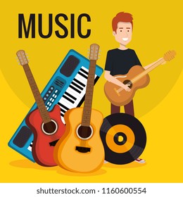 man with synthesizer musical and instruments