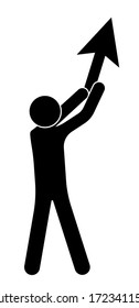 man, system administrator points the arrow of a computer mouse to the screen. The icon. Isolated vector on white background