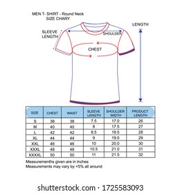 Man T- Shirt round neck design and size chart or Simple Color