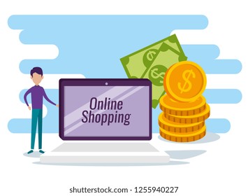 man with table ecommerce technology and online sale