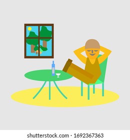 A man at a table at home resting during an epidemic. vector