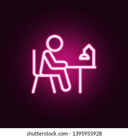 Man at the table neon icon. Elements of education set. Simple icon for websites, web design, mobile app, info graphics