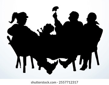 The man at the table. Vector drawing