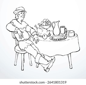 The man at the table. Vector drawing
