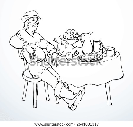 The man at the table. Vector drawing