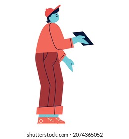 man con icono de tablet