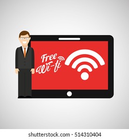 man tablet free wifi icon design vector illustration eps 10