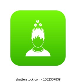 Man with tablets over head icon digital green for any design isolated on white vector illustration