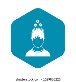Man with tablets over head icon in simple style isolated on white background
