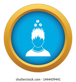 Man with tablets over head icon blue vector isolated on white background for any design