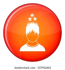Man with tablets over head icon in red circle isolated on white background vector illustration