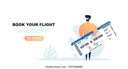 Man take air plane ticket in hands