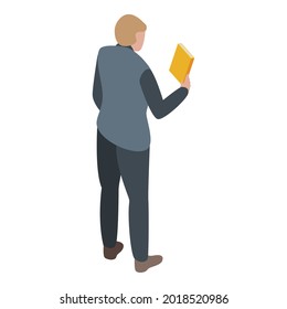 Man take book library icon. Isometric of man take book library vector icon for web design isolated on white background