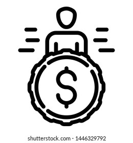 Man take coin icon. Outline man take coin vector icon for web design isolated on white background