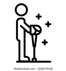 Man take crutch icon. Outline man take crutch vector icon for web design isolated on white background