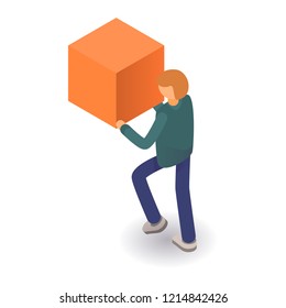 Man take cube icon. Isometric of man take cube vector icon for web design isolated on white background