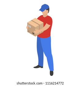 Man take delivery box icon. Isometric of man take delivery box vector icon for web design isolated on white background