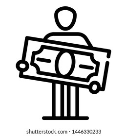 Man take dollar banknote icon. Outline man take dollar banknote vector icon for web design isolated on white background