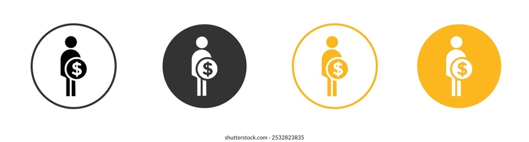Man take money credit icon black and white vector outline sign