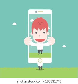 A man take photo by himself,Vector cartoon business