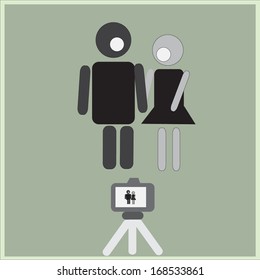a man take a photograph with a woman