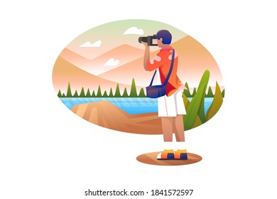 man take a picture with camera vector illustration flat design