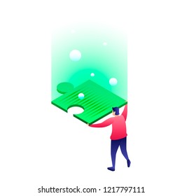 Man take puzzle icon. Isometric of man take puzzle vector icon for web design isolated on white background