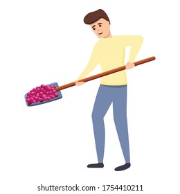 Man take shovel grapes icon. Cartoon of man take shovel grapes vector icon for web design isolated on white background